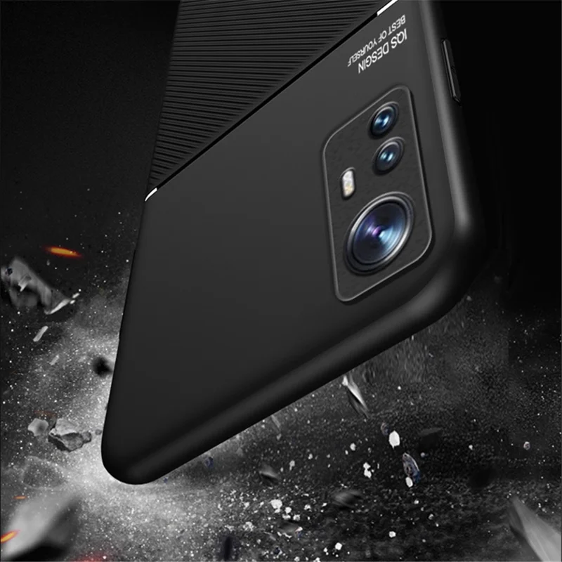 For Xiaomi 12 Pro 5G/12S Pro 5G/12 Pro (Dimensity) 5G Lines Imprinted PU Leather Slim Phone Case TPU Cover with Built-in Metal Sheet - Blue