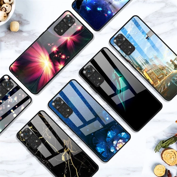 Para Xiaomi Redmi Note 11 4G (Qualcomm)/Redmi Note 11S 4G Stylish Pattern Printing Case Soft TPU Hard PC+Tempered Glass Back Protective Phone Cover - Golden Grain