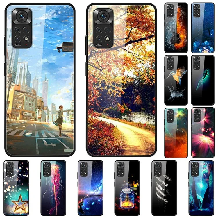 Para Xiaomi Redmi Note 11 4G (Qualcomm)/Redmi Note 11S 4G Stylish Pattern Printing Case Soft TPU Hard PC+Tempered Glass Back Protective Phone Cover - Golden Grain