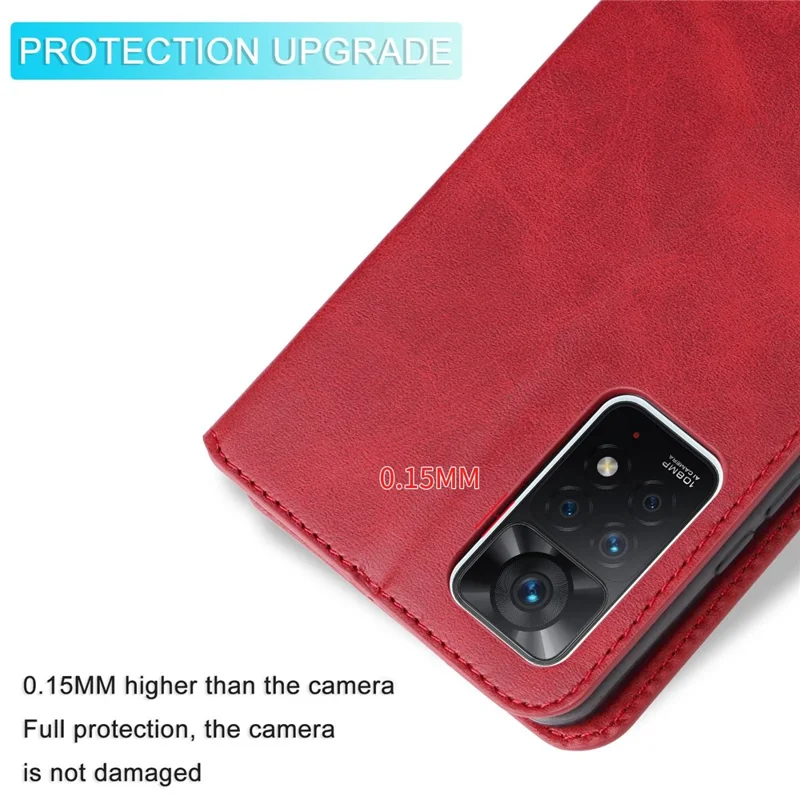 Pour Xiaomi Redmi Note 12 Pro 4G / 11 Pro 4G (MediaTek) / Note 11 Pro 5G (Qualcomm) / Note 11E Pro 5G Étui portefeuille en cuir PU avec support réglable - Rouge