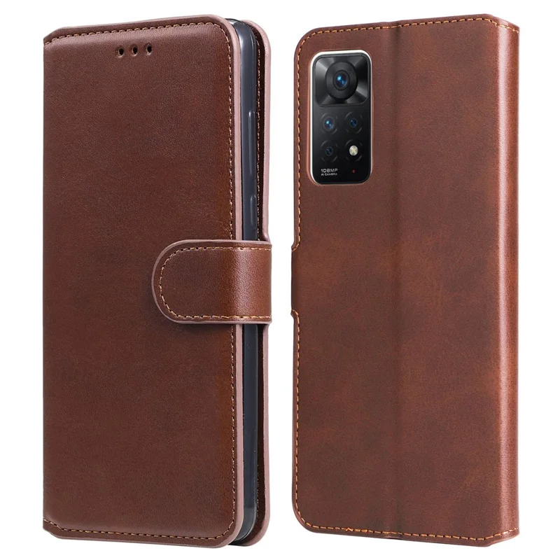 Capa Carteira em Pele Sintética com Suporte Ajustável para Xiaomi Redmi Note 12 Pro 4G / 11 Pro 4G (MediaTek) / Note 11 Pro 5G (Qualcomm) / Note 11E Pro 5G, Capa para Telemóvel - Castanho