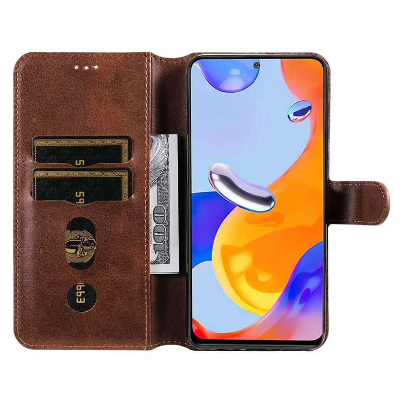 Capa Carteira em Pele Sintética com Suporte Ajustável para Xiaomi Redmi Note 12 Pro 4G / 11 Pro 4G (MediaTek) / Note 11 Pro 5G (Qualcomm) / Note 11E Pro 5G, Capa para Telemóvel - Castanho