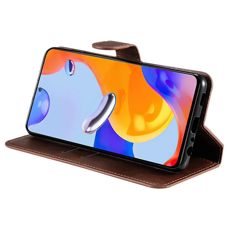 Capa Carteira em Pele Sintética com Suporte Ajustável para Xiaomi Redmi Note 12 Pro 4G / 11 Pro 4G (MediaTek) / Note 11 Pro 5G (Qualcomm) / Note 11E Pro 5G, Capa para Telemóvel - Castanho
