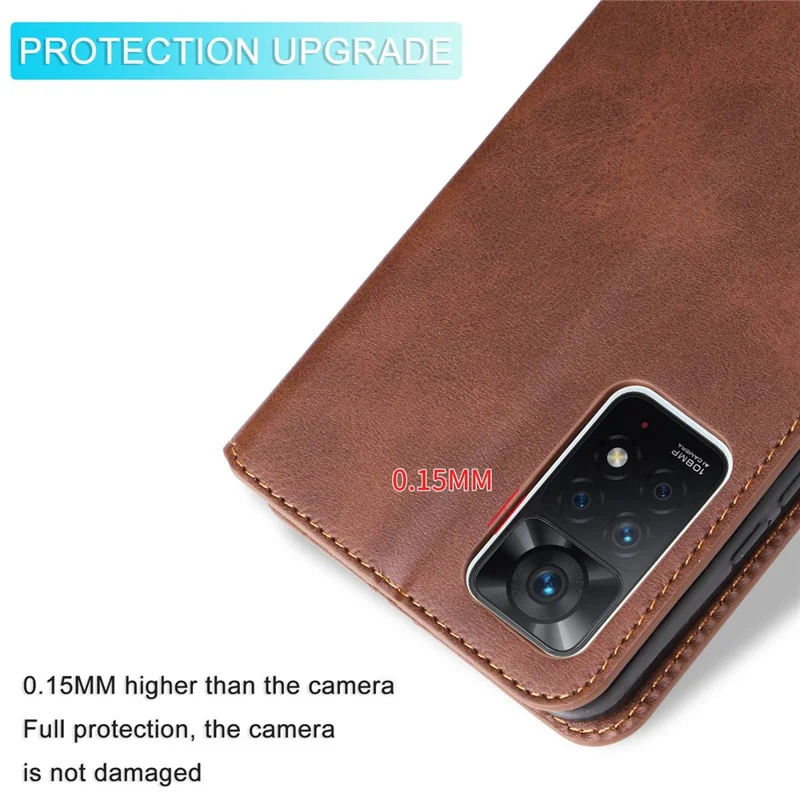 Capa Carteira em Pele Sintética com Suporte Ajustável para Xiaomi Redmi Note 12 Pro 4G / 11 Pro 4G (MediaTek) / Note 11 Pro 5G (Qualcomm) / Note 11E Pro 5G, Capa para Telemóvel - Castanho