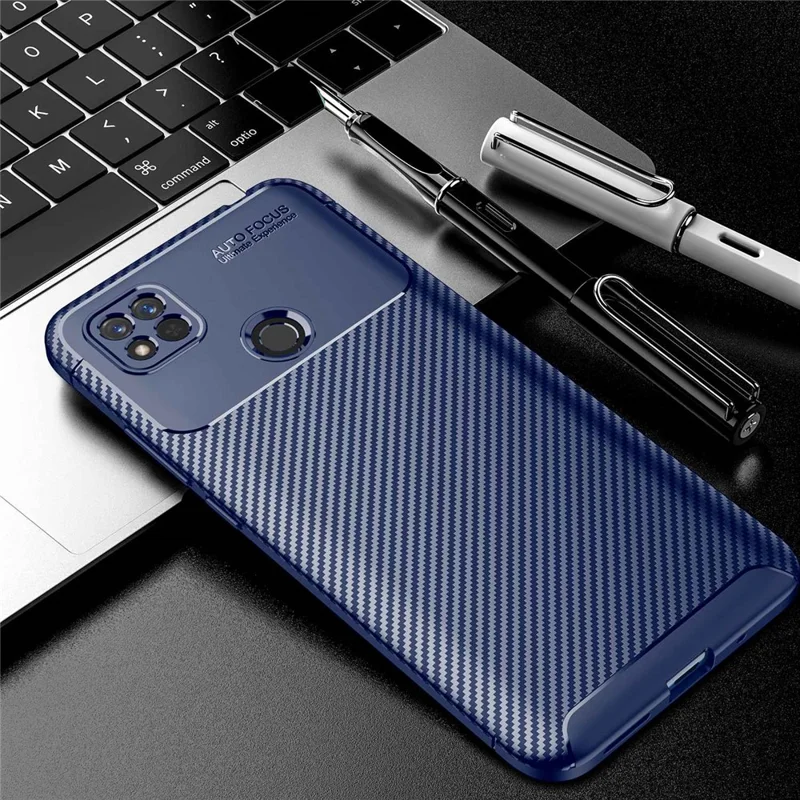 Для Xiaomi Redmi 10a Shock -resyper Armor TPU Protector Cover Good Grip Углеродное Волокно Текстура Устойчивое Отпечаток - Синий