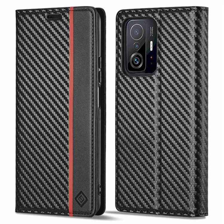 Lc. Imeeke Texture de Texturation de Texturation du Texture Pour Xiaomi 11t / 11t Pro, Portefeuille Magnétique Auto-absorbed Stand View Protective Phone Cover - Bande Verticale