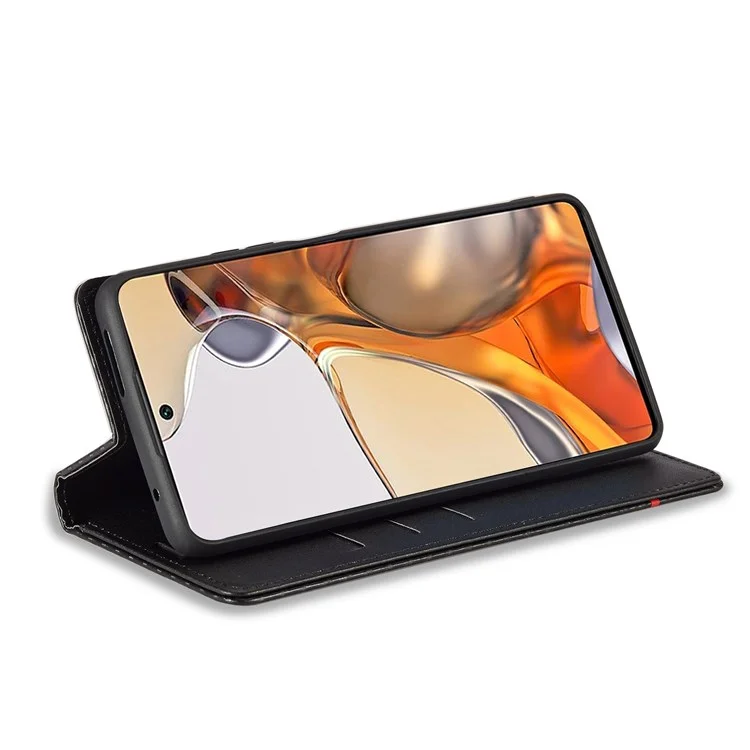 Lc. Imeeke Texture de Texturation de Texturation du Texture Pour Xiaomi 11t / 11t Pro, Portefeuille Magnétique Auto-absorbed Stand View Protective Phone Cover - Bande Verticale