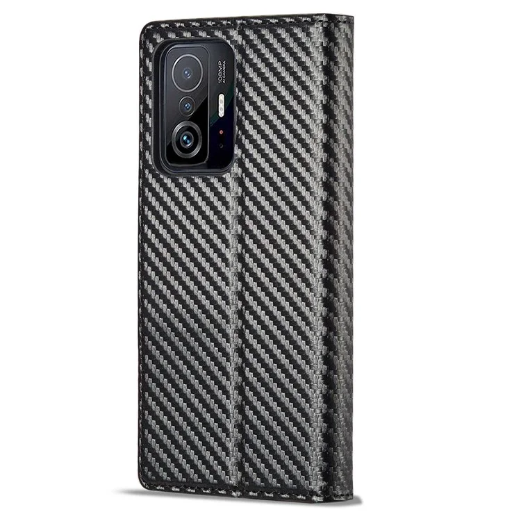 Lc. Imeeke Texture de Texturation de Texturation du Texture Pour Xiaomi 11t / 11t Pro, Portefeuille Magnétique Auto-absorbed Stand View Protective Phone Cover - Bande Verticale