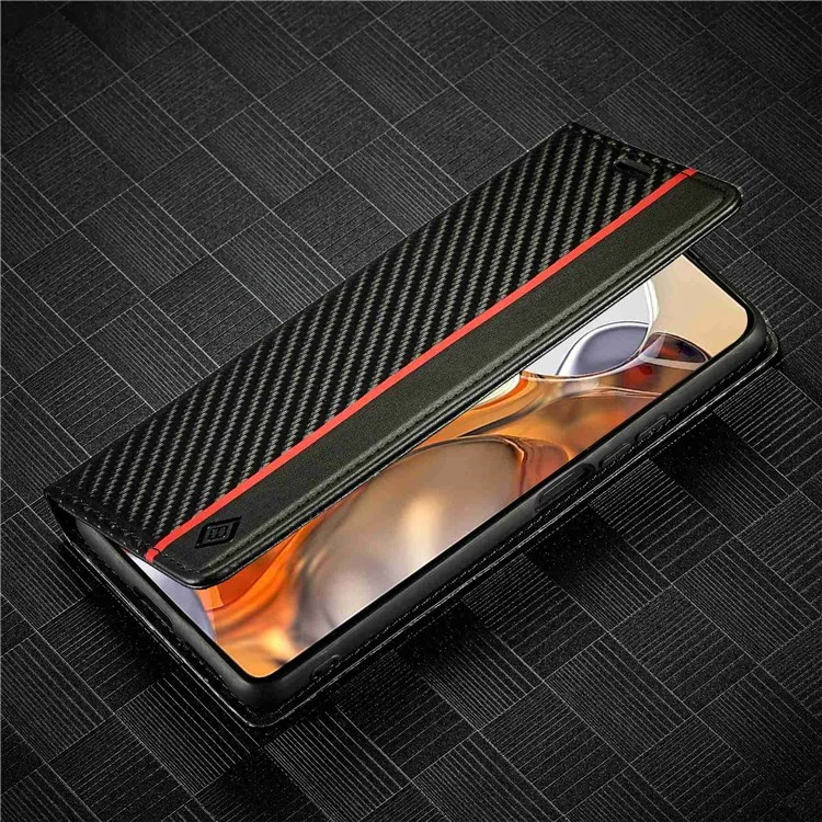 Lc. Imeeke Texture de Texturation de Texturation du Texture Pour Xiaomi 11t / 11t Pro, Portefeuille Magnétique Auto-absorbed Stand View Protective Phone Cover - Bande Verticale