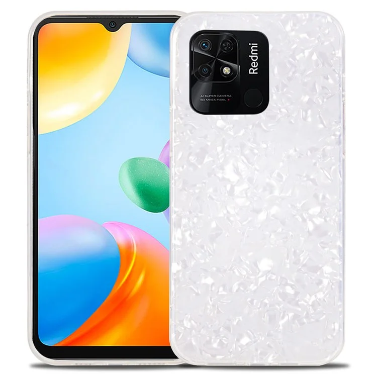IPAKY for Xiaomi Redmi 10C 4G / Redmi 10 (India) IMD Anti-Yellow Slim Case Shockproof Acrylic Rear Panel + Soft TPU Frame Cover - White