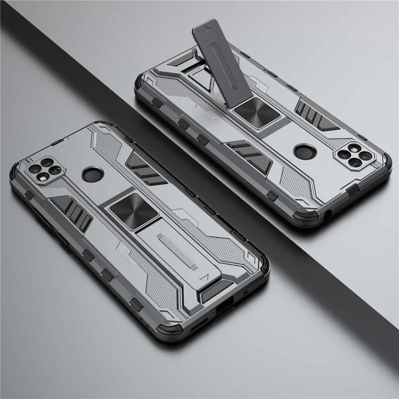 Ställbar skärmskydd för Xiaomi Redmi 10A, hård PC och mjuk TPU, skyddande bakdel - Grå