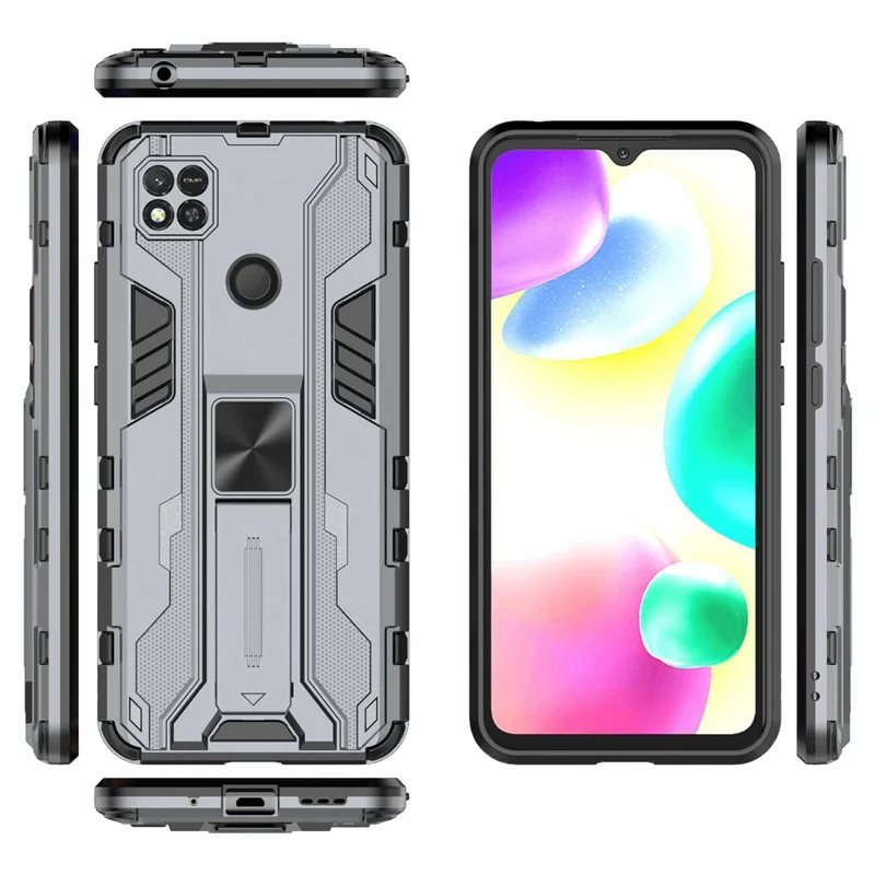 Ställbar skärmskydd för Xiaomi Redmi 10A, hård PC och mjuk TPU, skyddande bakdel - Grå