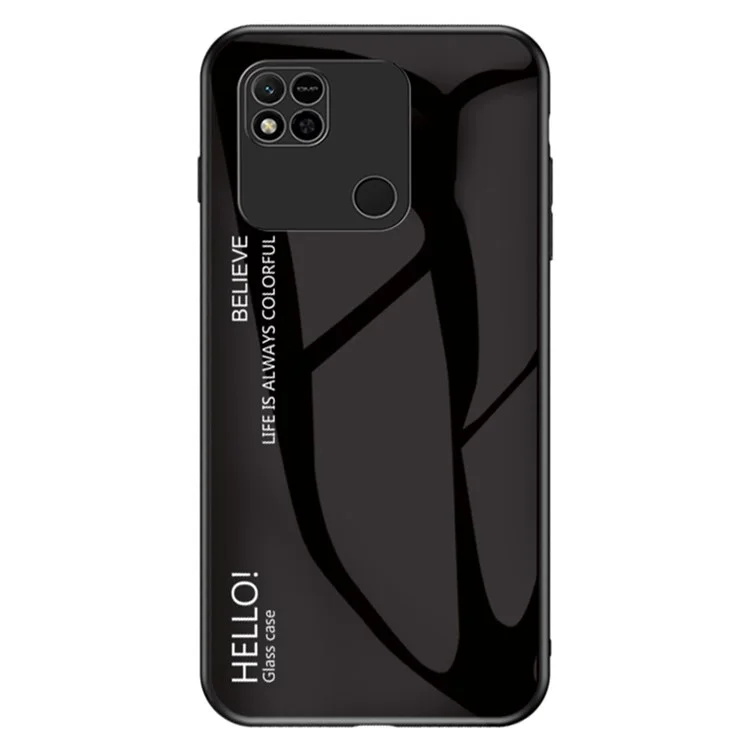Pour Xiaomi Redmi 10A Gradient Color Tempered Glass Case Hard PC Soft TPU Frame Scratch-Resistant Cover Shell - Black
