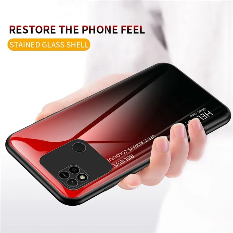 Pour Xiaomi Redmi 10A Gradient Color Tempered Glass Case Hard PC Soft TPU Frame Scratch-Resistant Cover Shell - Black