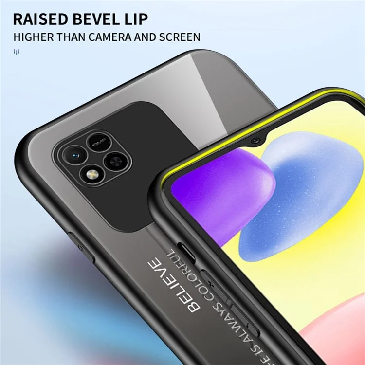 Pour Xiaomi Redmi 10A Gradient Color Tempered Glass Case Hard PC Soft TPU Frame Scratch-Resistant Cover Shell - Black