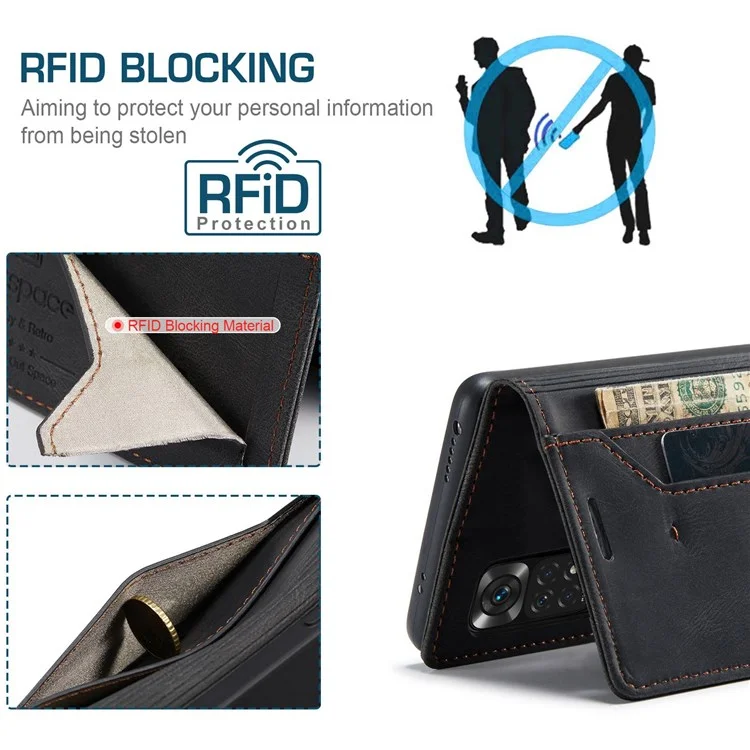 Serie Autspace A01 Per Xiaomi Redmi Note 11 4G (qualcomm)/nota 11S 4G PU Custodia in Pelle PU Blocco RFID Blocco Flip Coperchio - Nero
