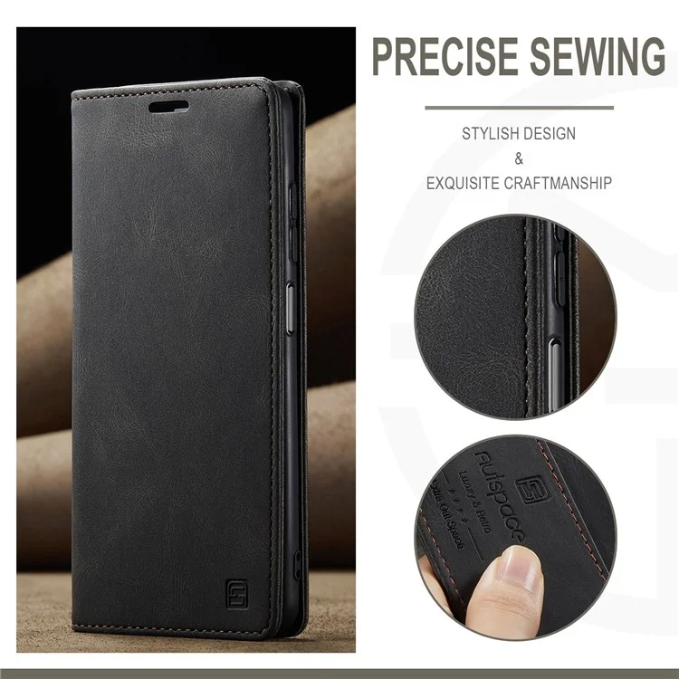 AUTSPACE A01 Série Pour Xiaomi Redmi Note 11 4G (qualcomm) / Note 11S 4G RFID Blocking Magnetic Fermeure Shell, Vintage Grosted PU Leather + TPU Couvre-porte-couvercle du Porte-support du Portefeuille - le Noir