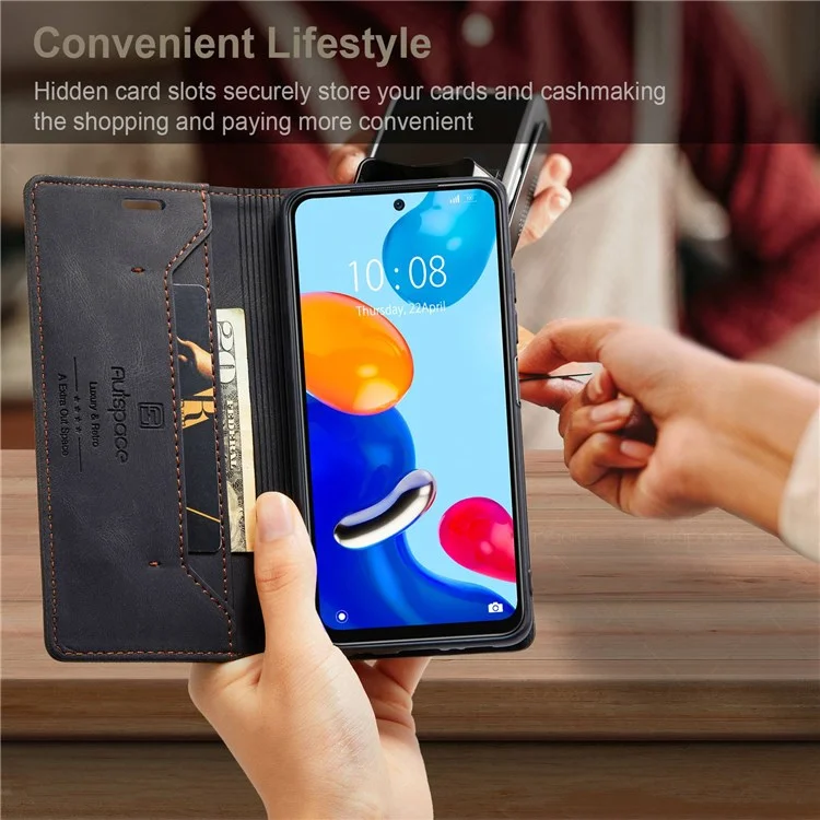 Serie Autspace A01 Per Xiaomi Redmi Note 11 4G (qualcomm)/nota 11S 4G PU Custodia in Pelle PU Blocco RFID Blocco Flip Coperchio - Nero