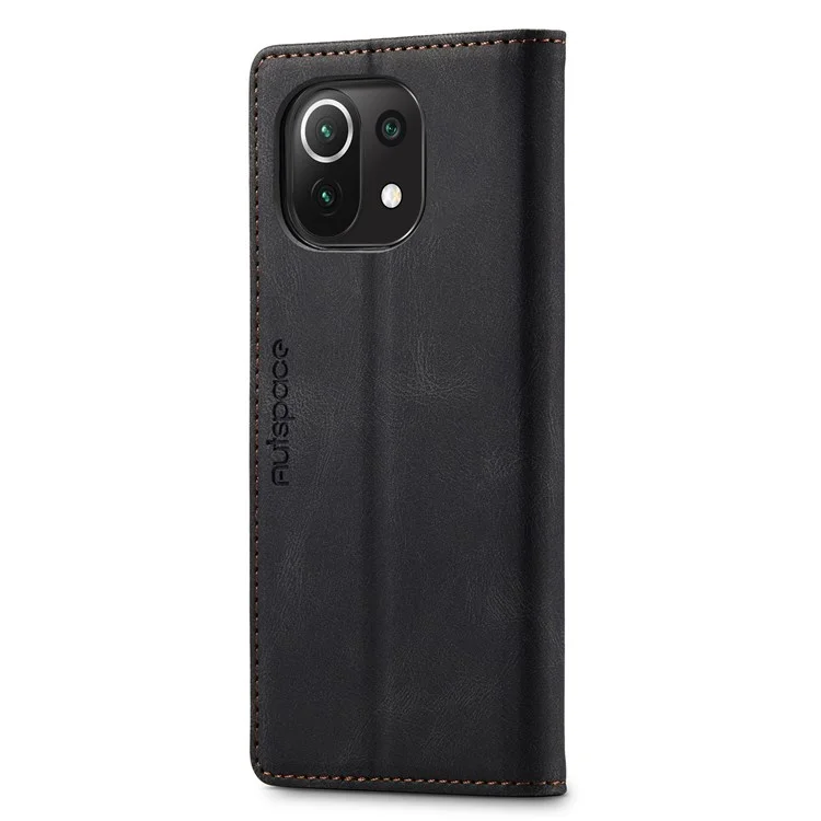 AUTSPACE A01 Série Pour Xiaomi mi 11 Lite 4g / 5G / 11 Lite 5G NE PU Cuir Case RFID Blocking Portefeuille Stoup Cover - Noir