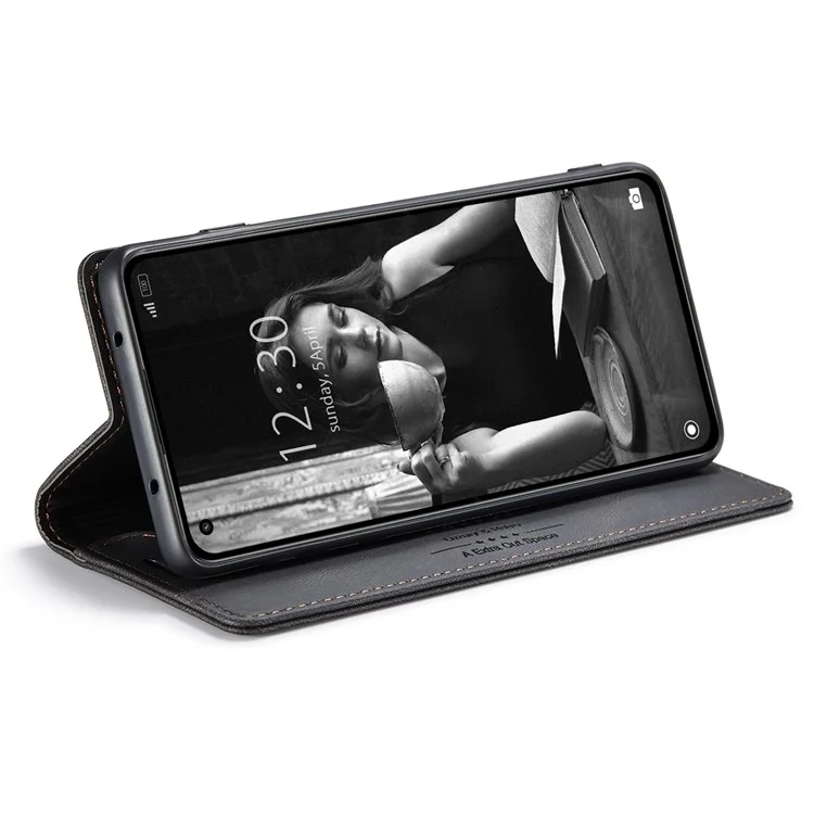 AUTSPACE A01 Serie Para Xiaomi Mi 11 Lite 4G/5G/11 Lite 5G NE Cobertura Completa RFID Bloqueo de Cierre Magnético de Cierre Magnético, Cuero Retro Matte PU + TPU Willet Stand Flip Cover - Negro