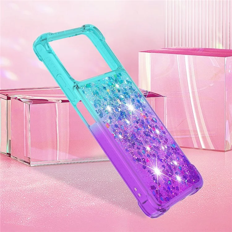 YB Quicksand Series-3 für Xiaomi Poco X4 Pro 5G Liquid Glitter Case Clear Gradient Sparkle Flowing Quicksand TPU-Slim-Handyhülle - Himmelblau/Lila