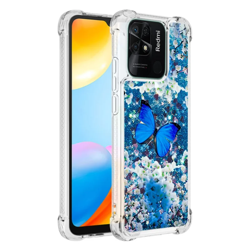 Funda TPU para Xiaomi Redmi 10C 4G con diseño impreso de arena movediza y patrón - Mariposa azul