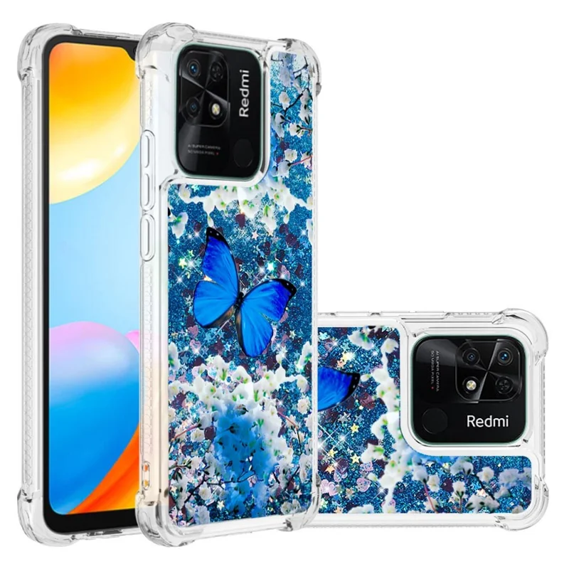 Funda TPU para Xiaomi Redmi 10C 4G con diseño impreso de arena movediza y patrón - Mariposa azul