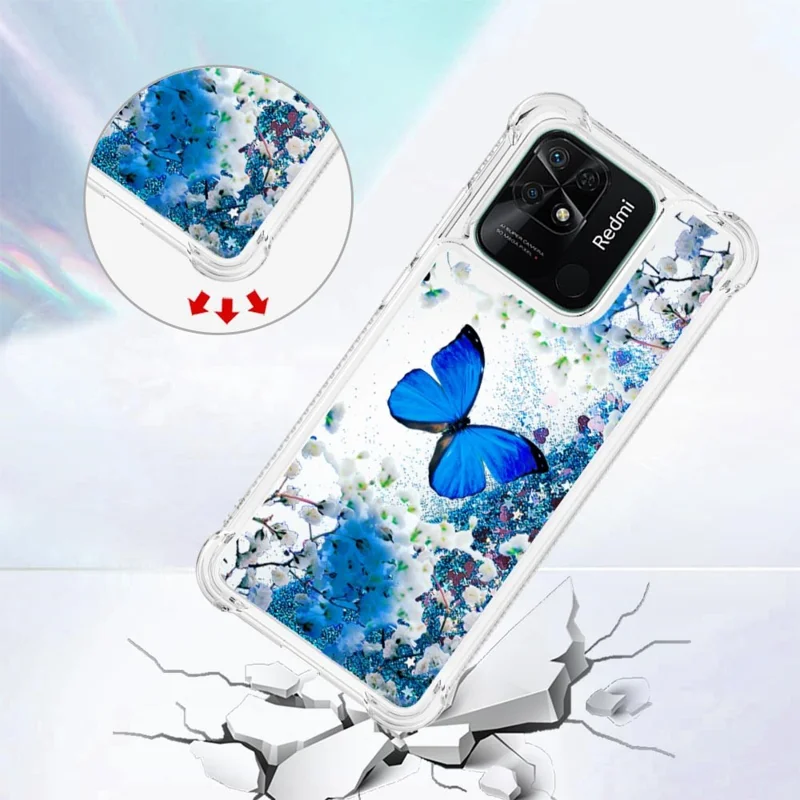 Funda TPU para Xiaomi Redmi 10C 4G con diseño impreso de arena movediza y patrón - Mariposa azul