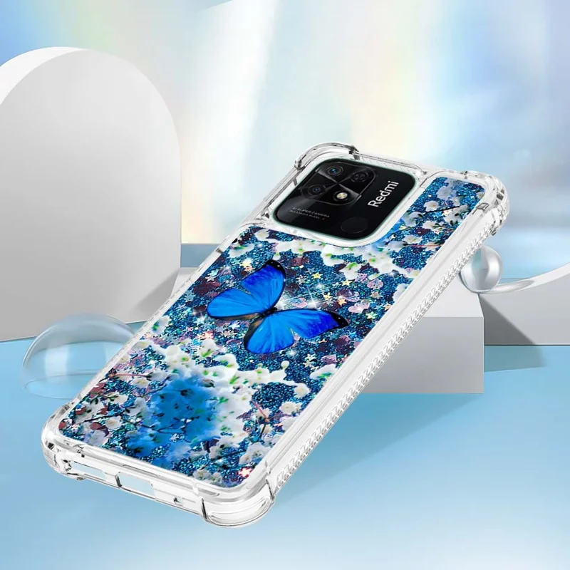 Funda TPU para Xiaomi Redmi 10C 4G con diseño impreso de arena movediza y patrón - Mariposa azul