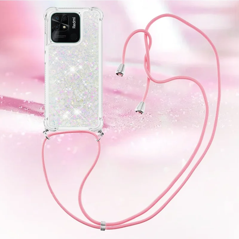 Funda TPU para Xiaomi Redmi 10C 4G, diseño de arena movediza con cordón colgante - láser/corazones