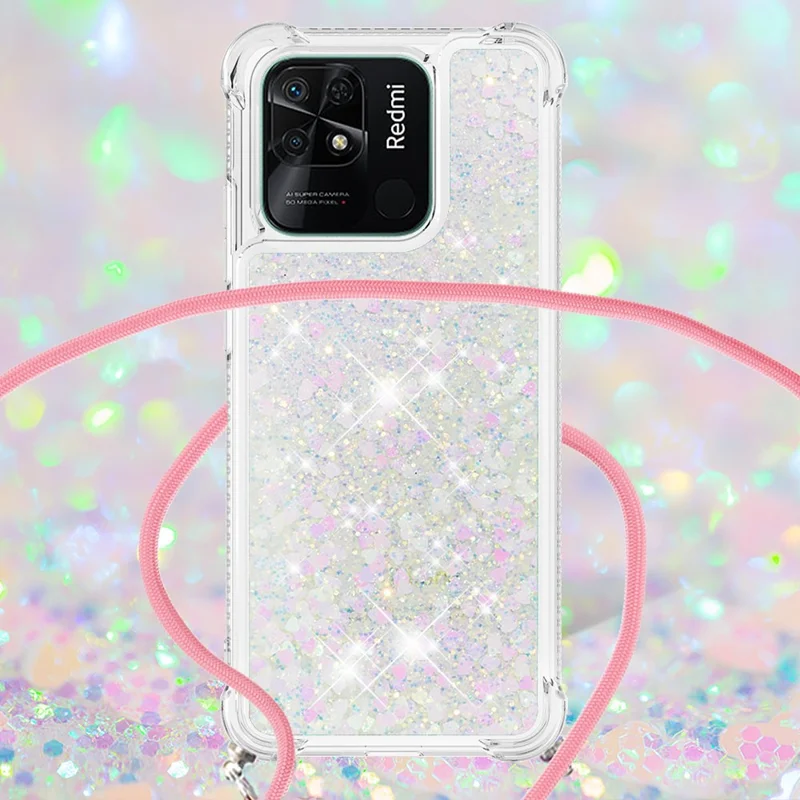 Funda TPU para Xiaomi Redmi 10C 4G, diseño de arena movediza con cordón colgante - láser/corazones