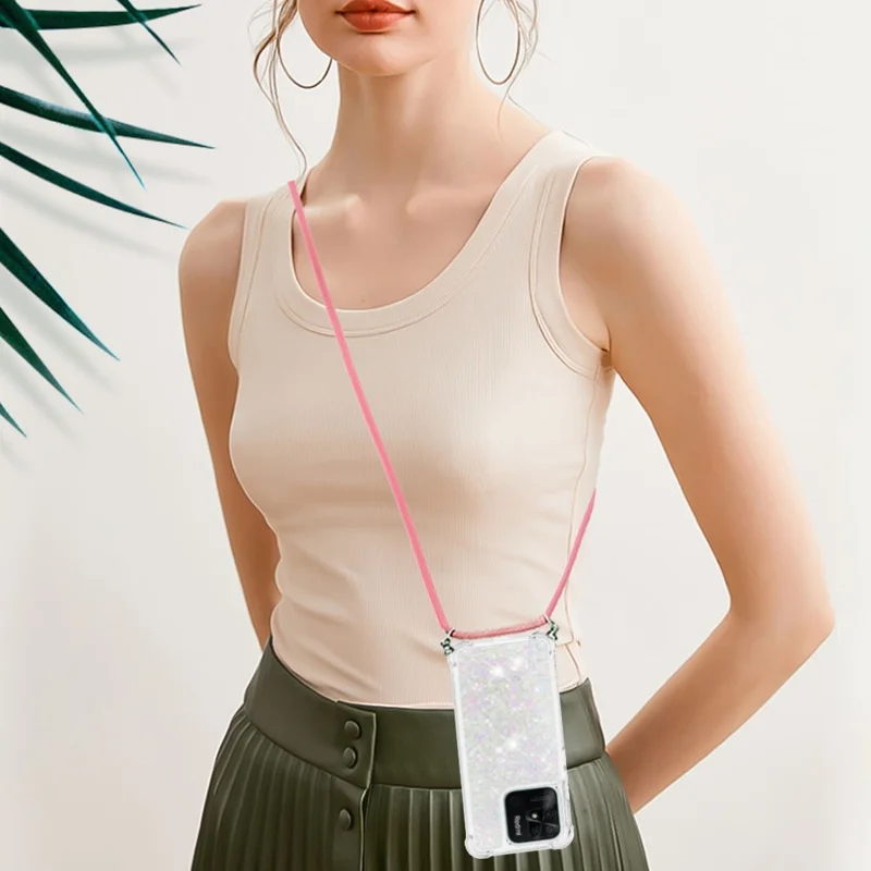 Funda TPU para Xiaomi Redmi 10C 4G, diseño de arena movediza con cordón colgante - láser/corazones