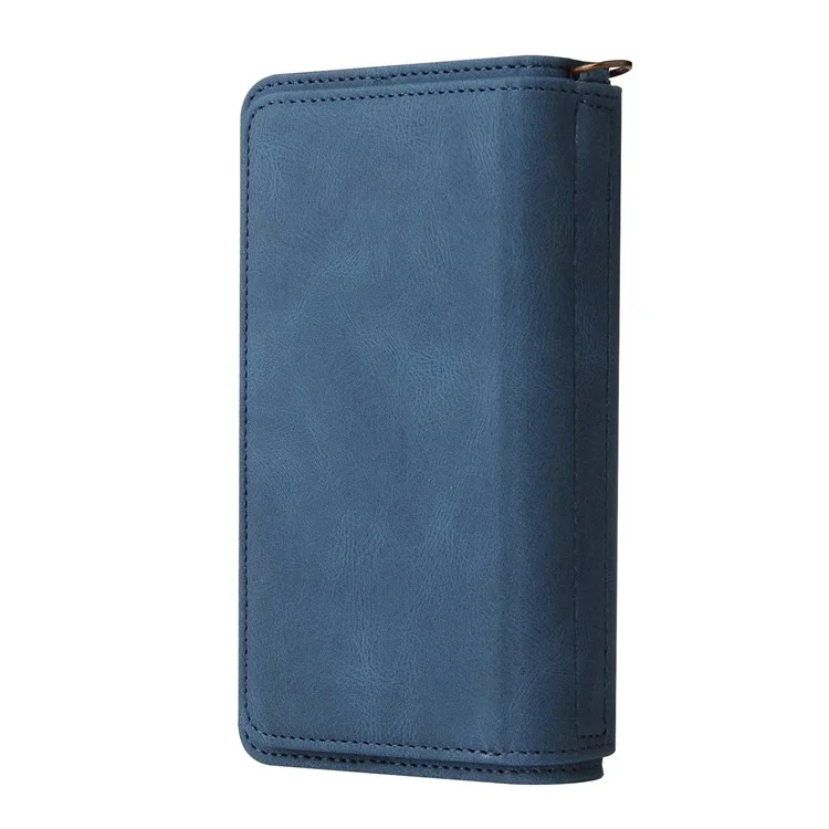 For Xiaomi Poco X4 Pro 5G Zipper Wallet Case with 15 Card Slots and Strap Leather Phone Cover - Blue