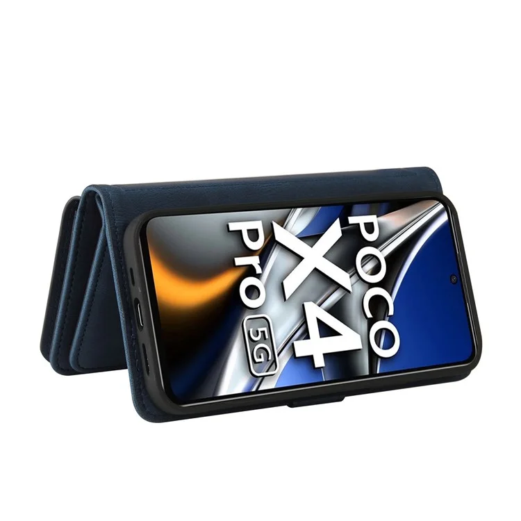 For Xiaomi Poco X4 Pro 5G Zipper Wallet Case with 15 Card Slots and Strap Leather Phone Cover - Blue
