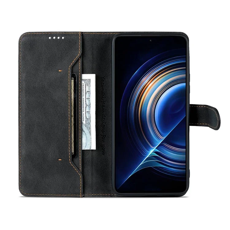 Azns Per Xiaomi Redmi K50/K50 Pro pu Leather Wallet Telet Case di Protezione Per il Corpo Full Follio Coperchio Pieghevole Del Folio Magnetico - Nero