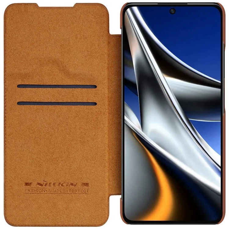 Serie Nillkin Qin Pro Per Xiaomi Poco X4 Pro 5G Card Porta Della Carta PU Flip Follio Custodia Con Copertura Scorrevole Della Fotocamera - Marrone