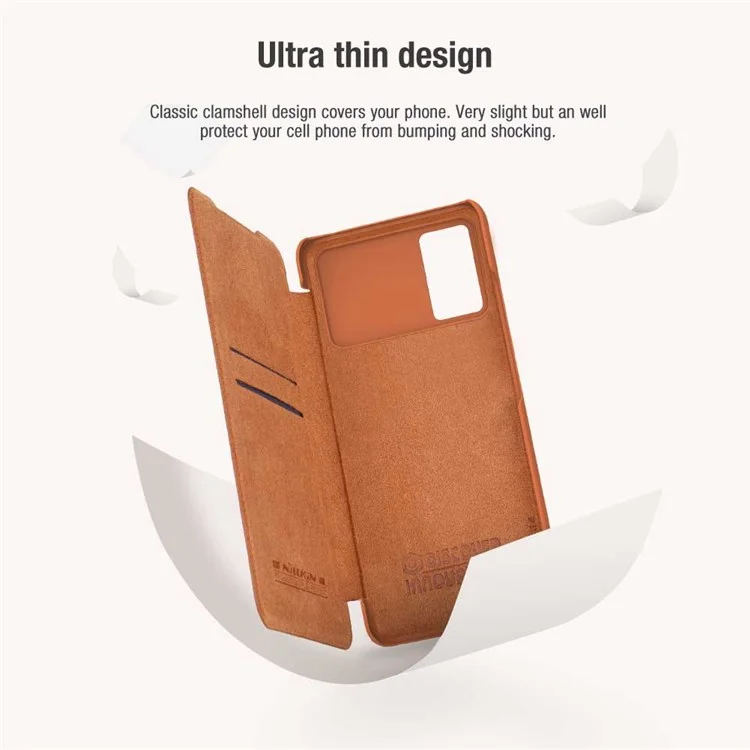 Serie Nillkin Qin Pro Per Xiaomi Poco X4 Pro 5G Card Porta Della Carta PU Flip Follio Custodia Con Copertura Scorrevole Della Fotocamera - Marrone