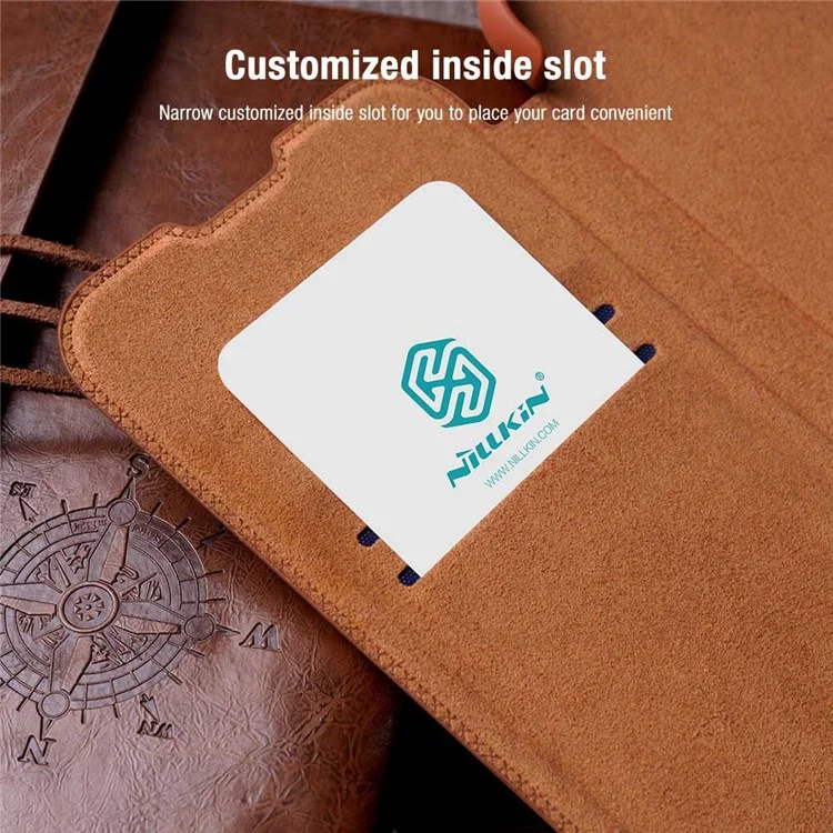 Serie Nillkin Qin Pro Per Xiaomi Poco X4 Pro 5G Card Porta Della Carta PU Flip Follio Custodia Con Copertura Scorrevole Della Fotocamera - Marrone