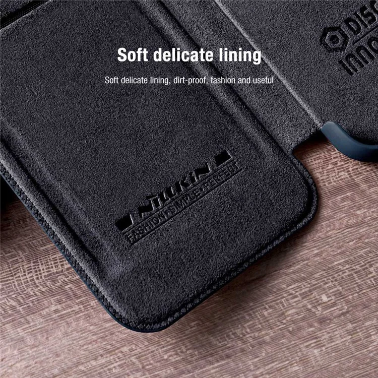 Serie Nillkin Qin Pro Per Xiaomi Poco X4 Pro 5G Card Porta Della Carta PU Flip Follio Custodia Con Copertura Scorrevole Della Fotocamera - Marrone