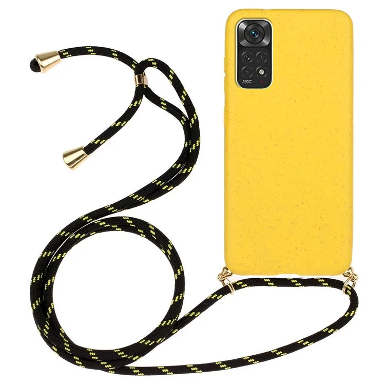 For Xiaomi Redmi Note 11 4G (Qualcomm)/Note 11S 4G Light Slim Eco-Friendly Wheat Straw + Soft TPU Cell Phone Case with Adjustable Lanyard - Yellow