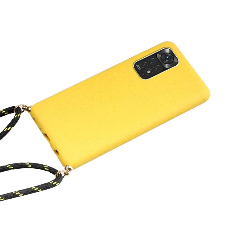 For Xiaomi Redmi Note 11 4G (Qualcomm)/Note 11S 4G Light Slim Eco-Friendly Wheat Straw + Soft TPU Cell Phone Case with Adjustable Lanyard - Yellow