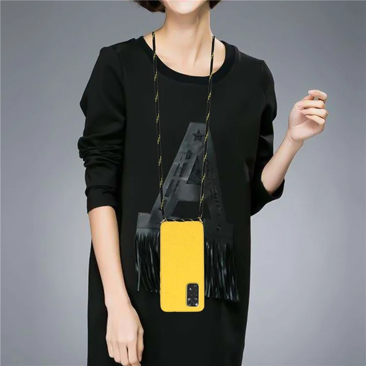 For Xiaomi Redmi Note 11 4G (Qualcomm)/Note 11S 4G Light Slim Eco-Friendly Wheat Straw + Soft TPU Cell Phone Case with Adjustable Lanyard - Yellow