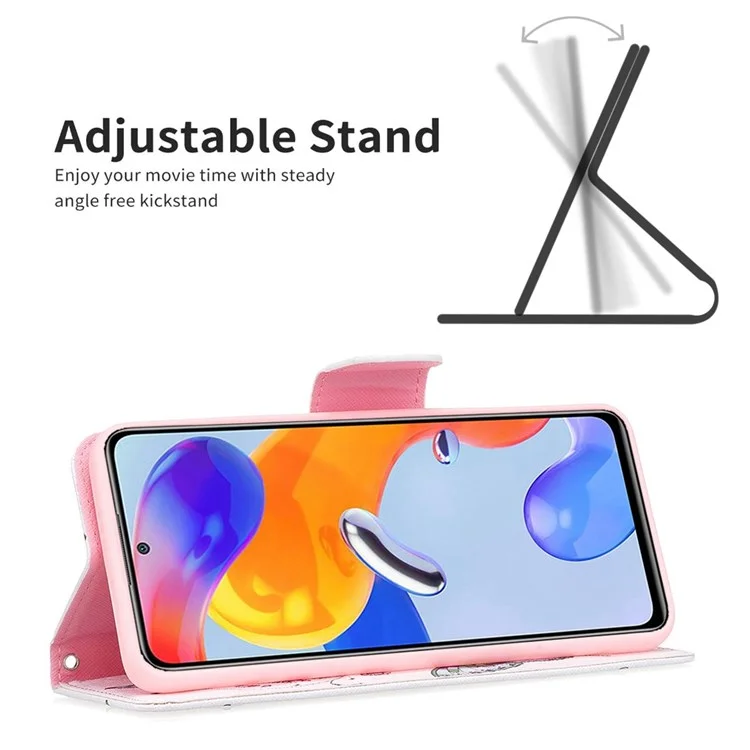 Série de impressão em couro BF Pattern-2 para Xiaomi Poco M4 Pro 4G, carteira dobrável com design antichoque e impressão de padrão de couro - Flor de pessegueiro e borboletas