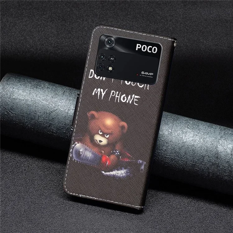 BF Muster Druckleder Leder-serie-1 Für Xiaomi Poco M4 Pro 4G PU Leder Brieftasche Abdeckung Magnetische Verschluss Telefonhülle - Bär