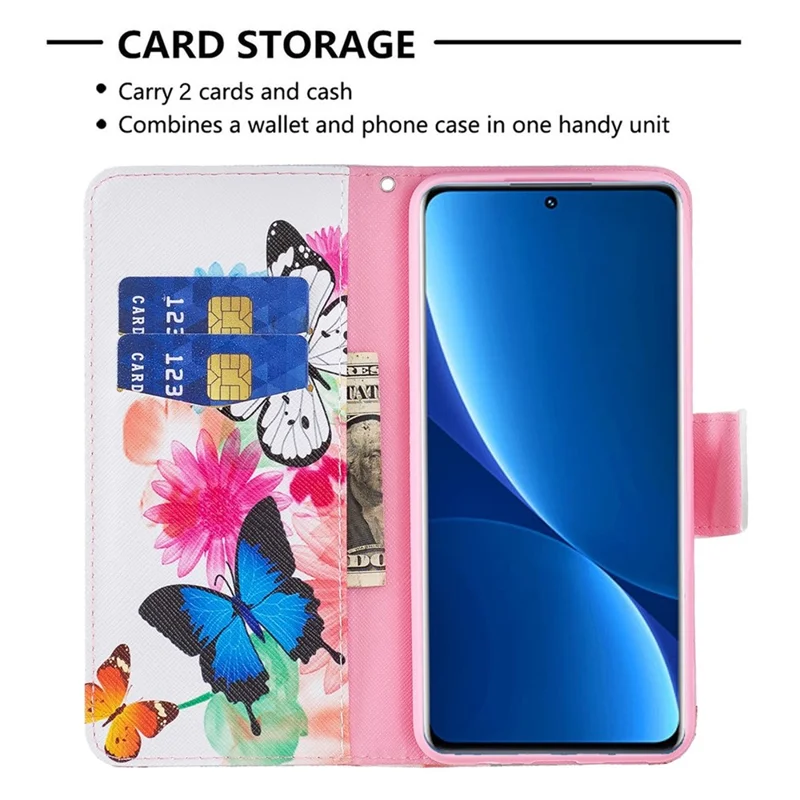For Xiaomi Poco M4 Pro 4G Phone Case Pattern Printing PU Leather Wallet Stand Cover - Two Butterflies