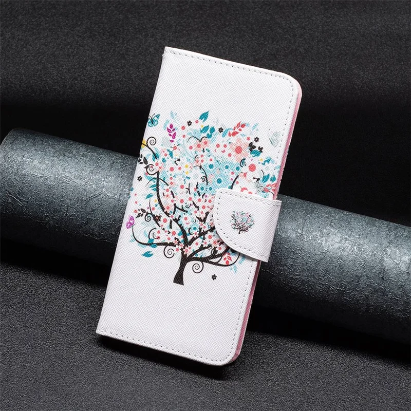 For Xiaomi Poco M4 Pro 4G Phone Case Pattern Printing PU Leather Wallet Stand Cover - Flower Tree