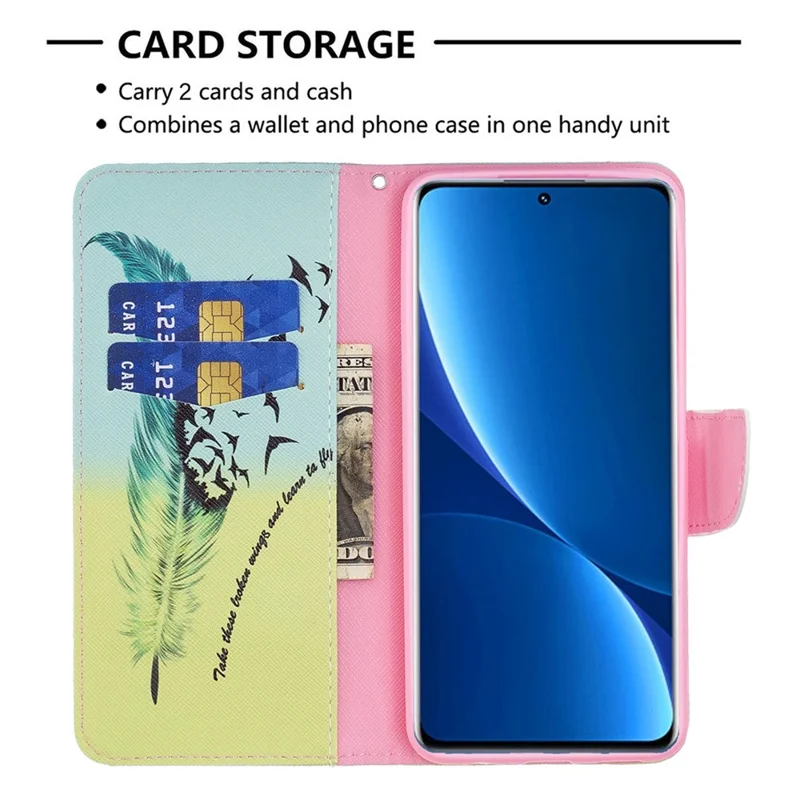 غطاء هاتف بطباعة نمط لـ Xiaomi Poco M4 Pro 4G، غطاء محفظة من جلد PU مع حامل - ريشة