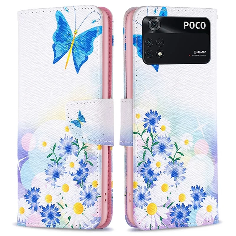 BF Pattern Printing Leather Series-1 per Xiaomi Poco M4 Pro 4G Custodia in pelle PU con supporto e chiusura magnetica - Farfalla e Fiori