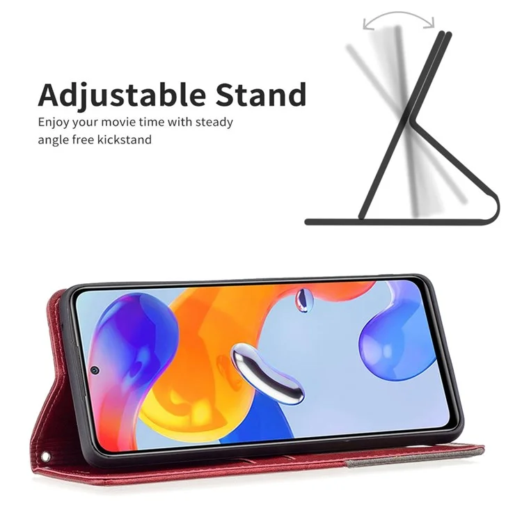 BF Imprinting Pattern Series-1 per Xiaomi Poco M4 Pro 4G Custodia per telefono in pelle PU con tasca per schede e motivo a rombi - Rosso