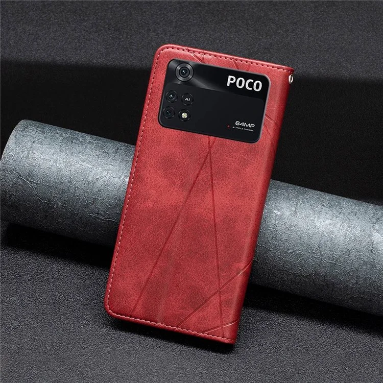 BF Imprinting Pattern Series-1 per Xiaomi Poco M4 Pro 4G Custodia per telefono in pelle PU con tasca per schede e motivo a rombi - Rosso